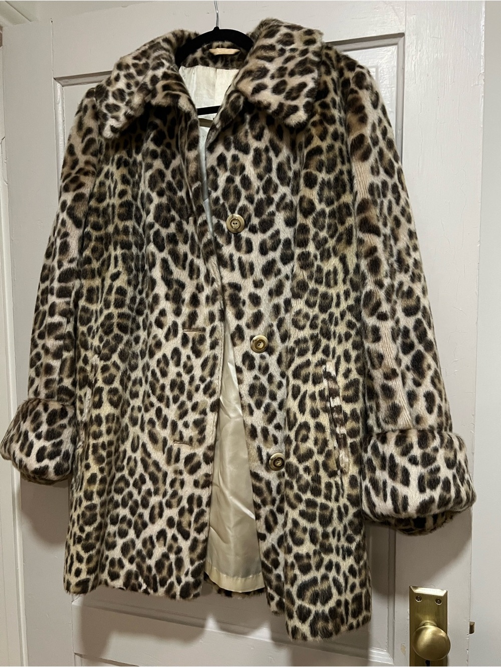 Aireton VINTAGE Leopard Print Faux Fur Pea Coat in Brown and Cream - Picture 1 of 2